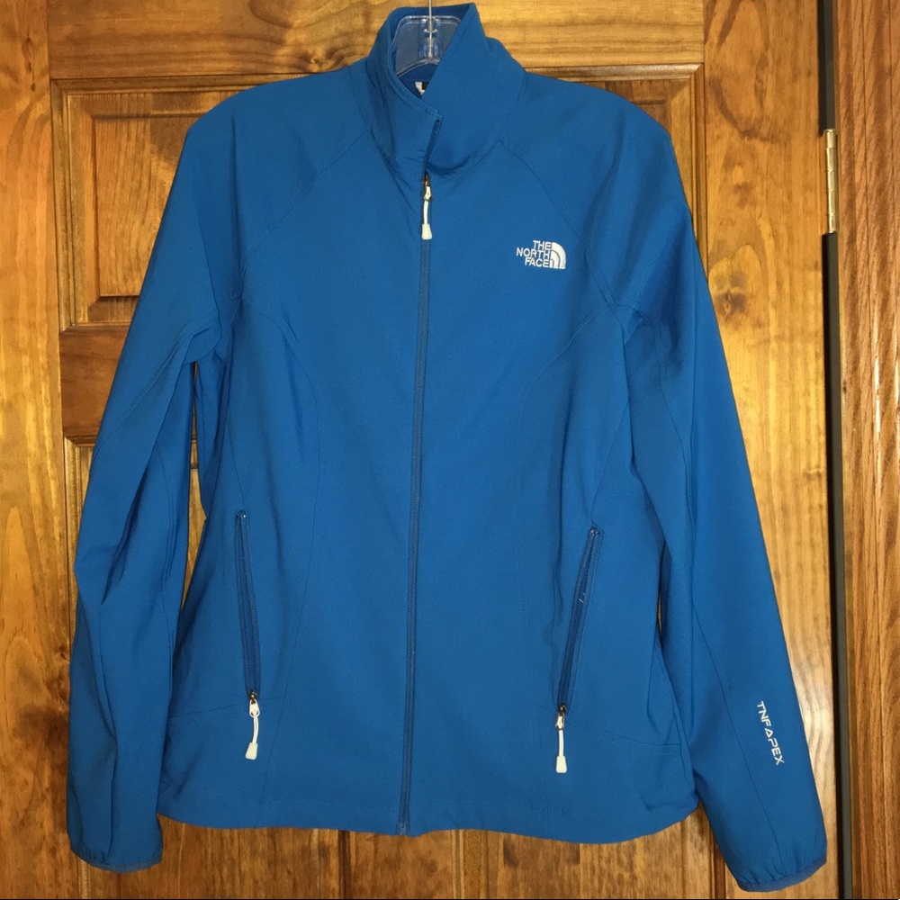 blue north face hooded jacket